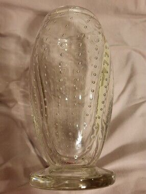 Murano Italian Clear Glass 8 Inch Vase With Controlled Bubbles And 3.12 Lbs